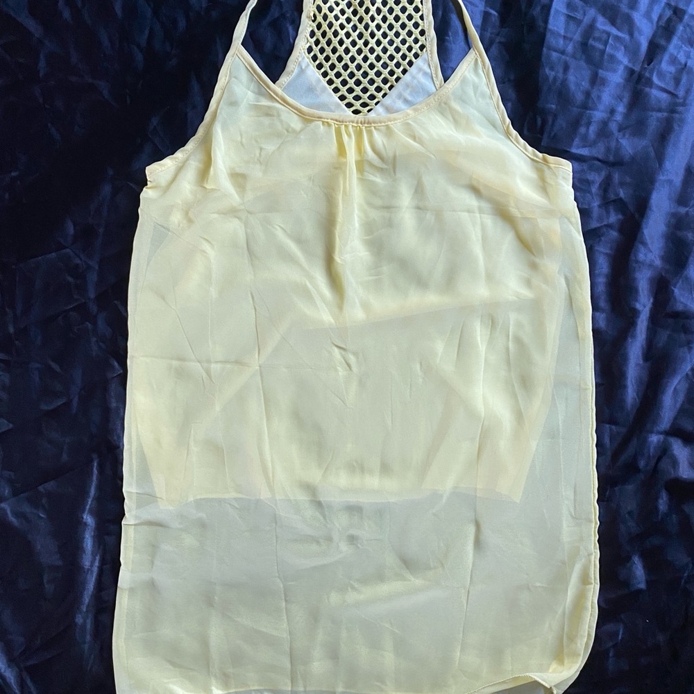 🔥4/$20- Sheer Yellow Tank Top with Mesh Detail